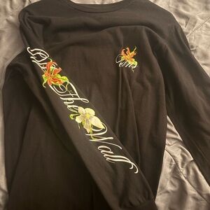 Black Long Sleeve Shirt with Floral Sleeve Design